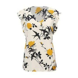 Blouse, sleveless, cream, floral and bird print - Size M - cabi
